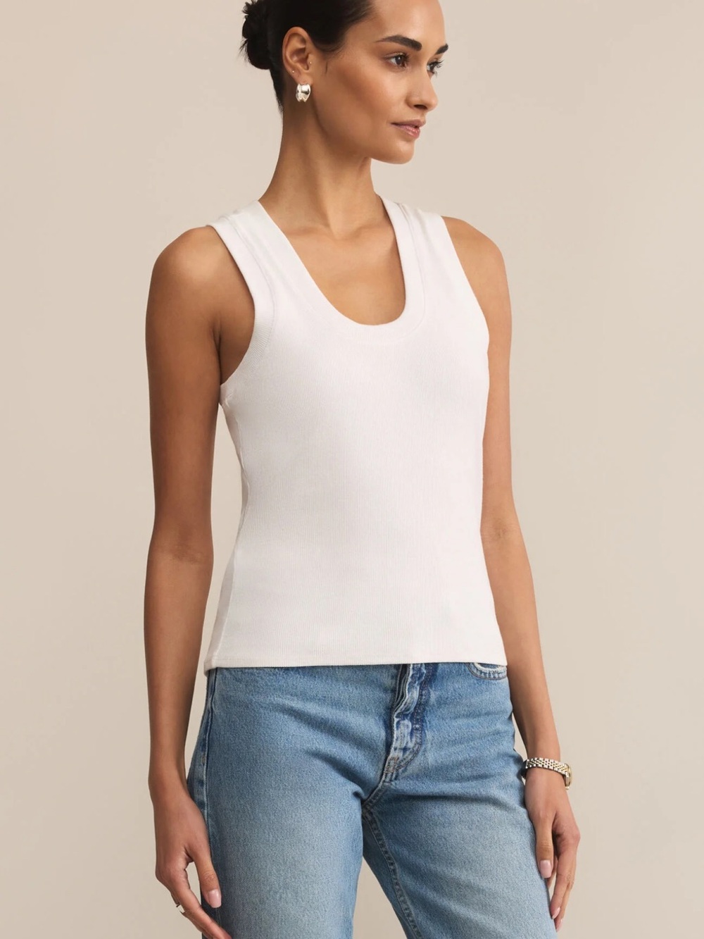 Z Supply Ivory Ribbed Scoop Tank Top